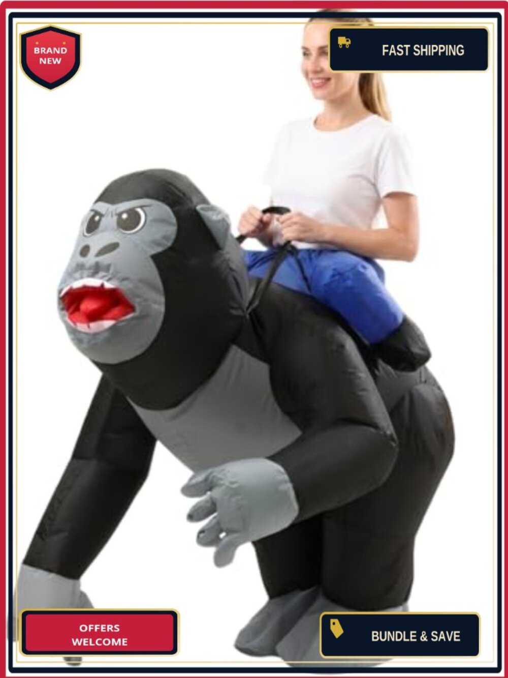 Inflatable Gorilla Costume Adult Piggyback Ride-On Funny Halloween Cosplay